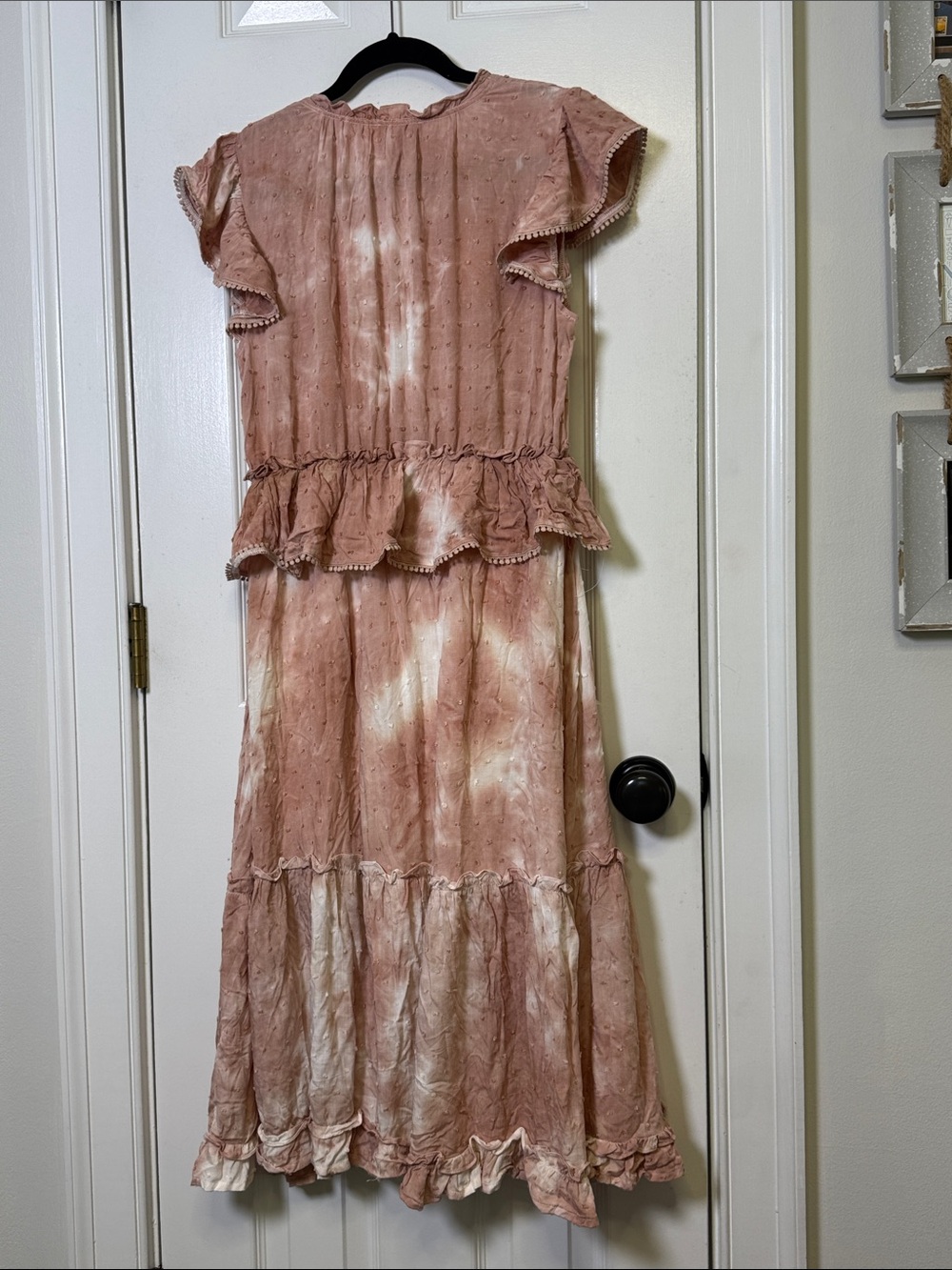 NWT Blu Pepper Tie Dye Swiss Dot Boho Midi Dress Large Pink Ruffle Cottagecore - Picture 9 of 11